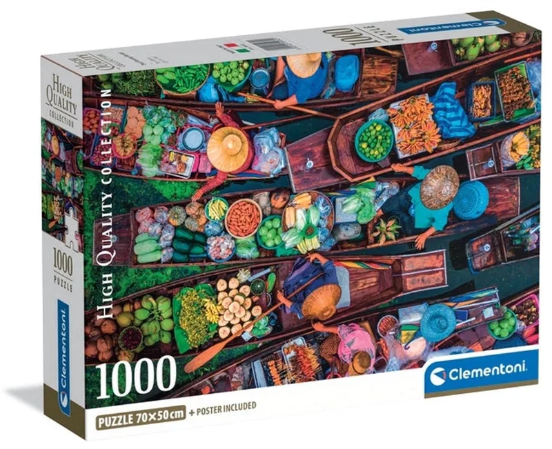 le Puzzle européen Made in Italie Puzzle Marché Flottant Thaïlandais - 1000 pièces de Clementoni, édition Multicolore – boîte 1 sur 2