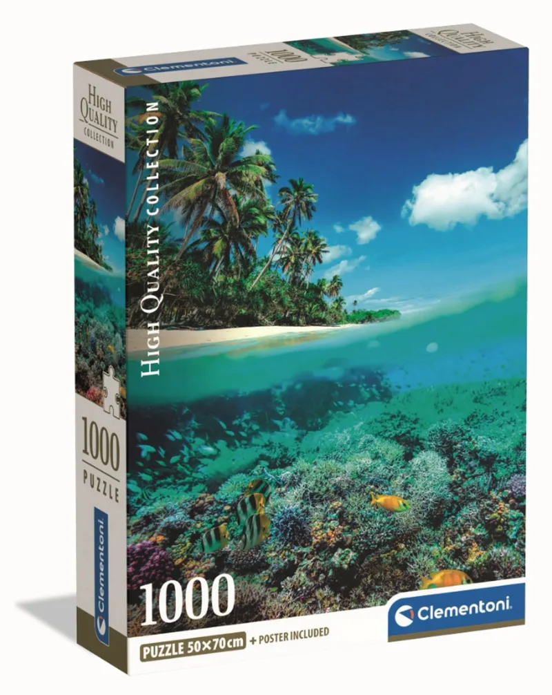 Puzzel 1000 Stukjes – Tropisch Strand & Onderwaterwereld – Palmbomen, Koraalrif en Tropische Vissen – Kleurrijke Seascape Legpuzzel – Voor Volwassenen & Tieners – Premium Kwaliteit from Clementoni, Multi kleur edition – box