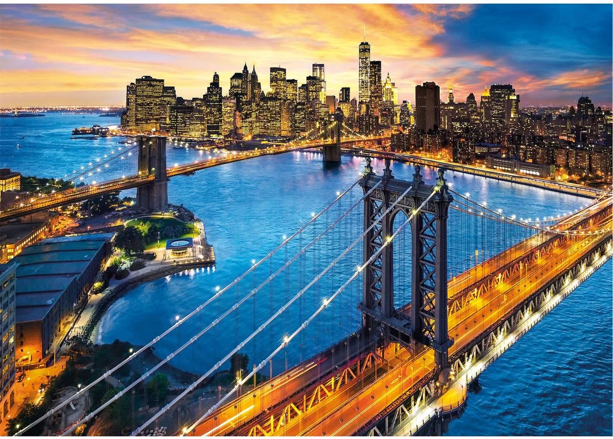 puzzel 1000 stukjes- van New York Manhattan - Fluoriserend - 69x50 cm van Clementoni, editie Meerkleurig – doos