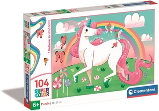 Puzzel - 104 Stukjes - I Believe in Unicorns Brilliant - Puzzel Voor Kinderen - Supercolor van Clementoni, editie Multi kleur – doos 1 van 2
