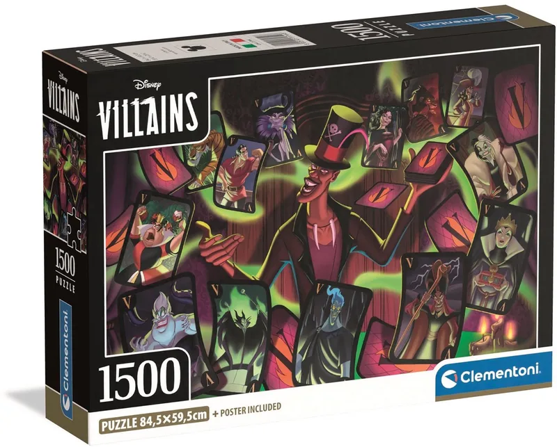 Puzzel - 1500 Stukjes - Disney Villains Compact Box fra Clementoni, Flerfarvet-udgave – æske