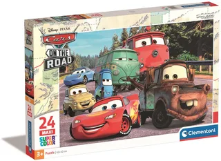 Puzzel - 24 Maxi Stukjes - Disney Cars On The Road - Kinderpuzzel - Vanaf 3 Jaar fra Clementoni, Flerfarvet-udgave – æske 1 af 2
