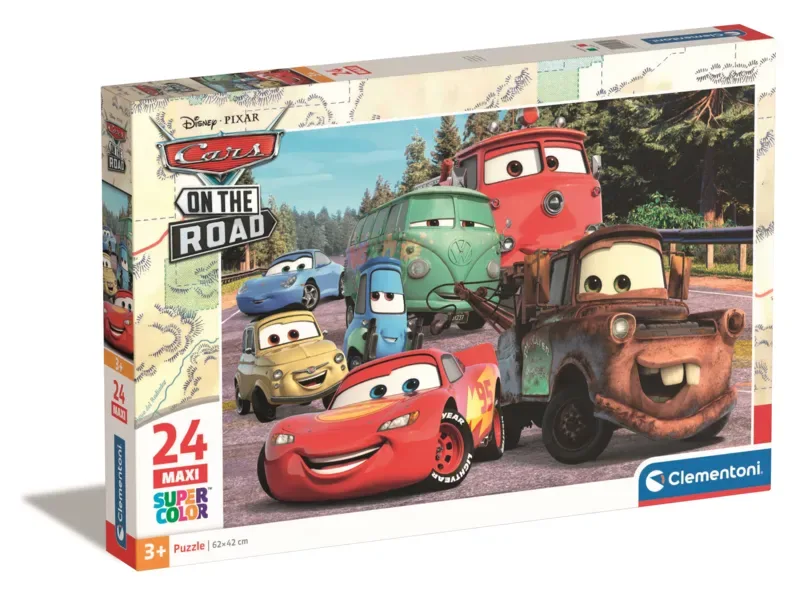Puzzel - 24 Maxi Stukjes - Disney Cars On The Road - Kinderpuzzel - Vanaf 3 Jaar fra Clementoni, Flerfarvet-udgave – æske 2 af 2