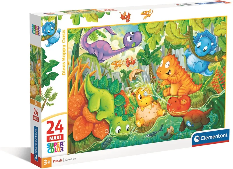 Puzzel - 24 Maxi Stukjes - Schattige Dinosaurusen - Kinderpuzzel - Vanaf 6 Jaar van Clementoni, editie Meerkleurig – doos