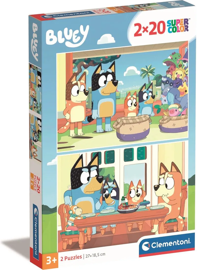 Puzzel - 2x20 Stukjes - Bluey - Kinderpuzzel - Vanaf 3 jaar från Clementoni, utgåva Blå – kartong