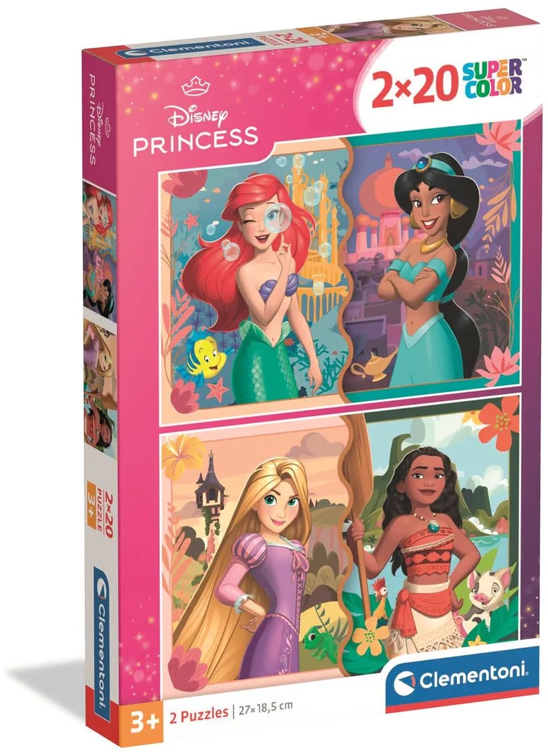 Puzzel - 2X20 Stukjes - Disney Princess - Puzzel Voor Kinderen - Vanaf 3 Jaar fra Clementoni, Flerfarvet-udgave – æske