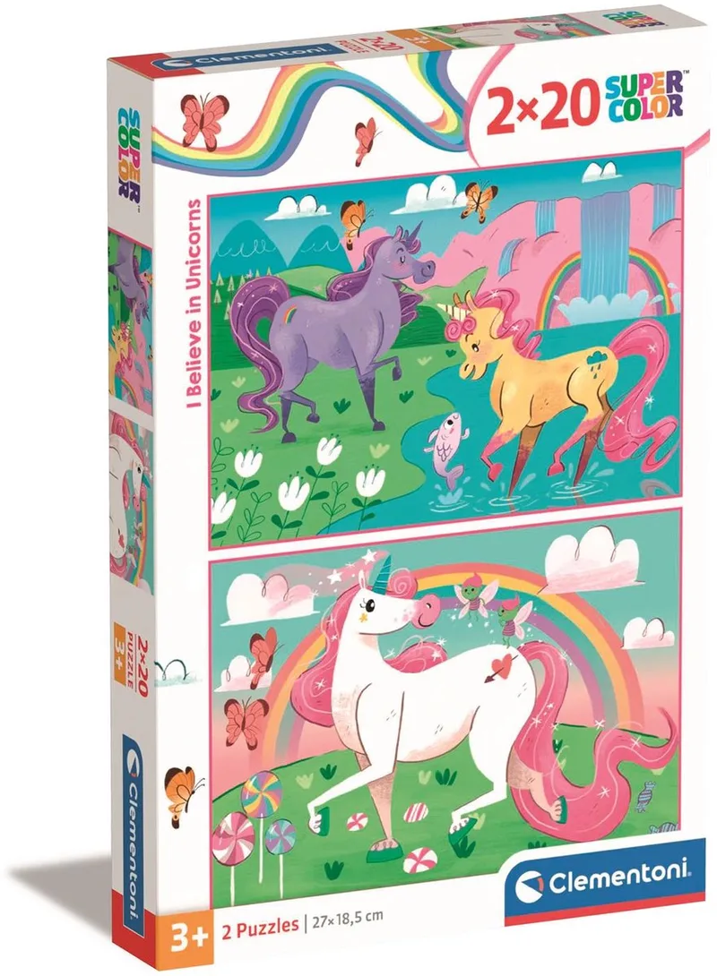Puzzel - 2x20 Stukjes - Eenhoorns - Puzzel Voor Kinderen - Vanaf 3 Jaar från Clementoni, utgåva Flerfärgad – kartong