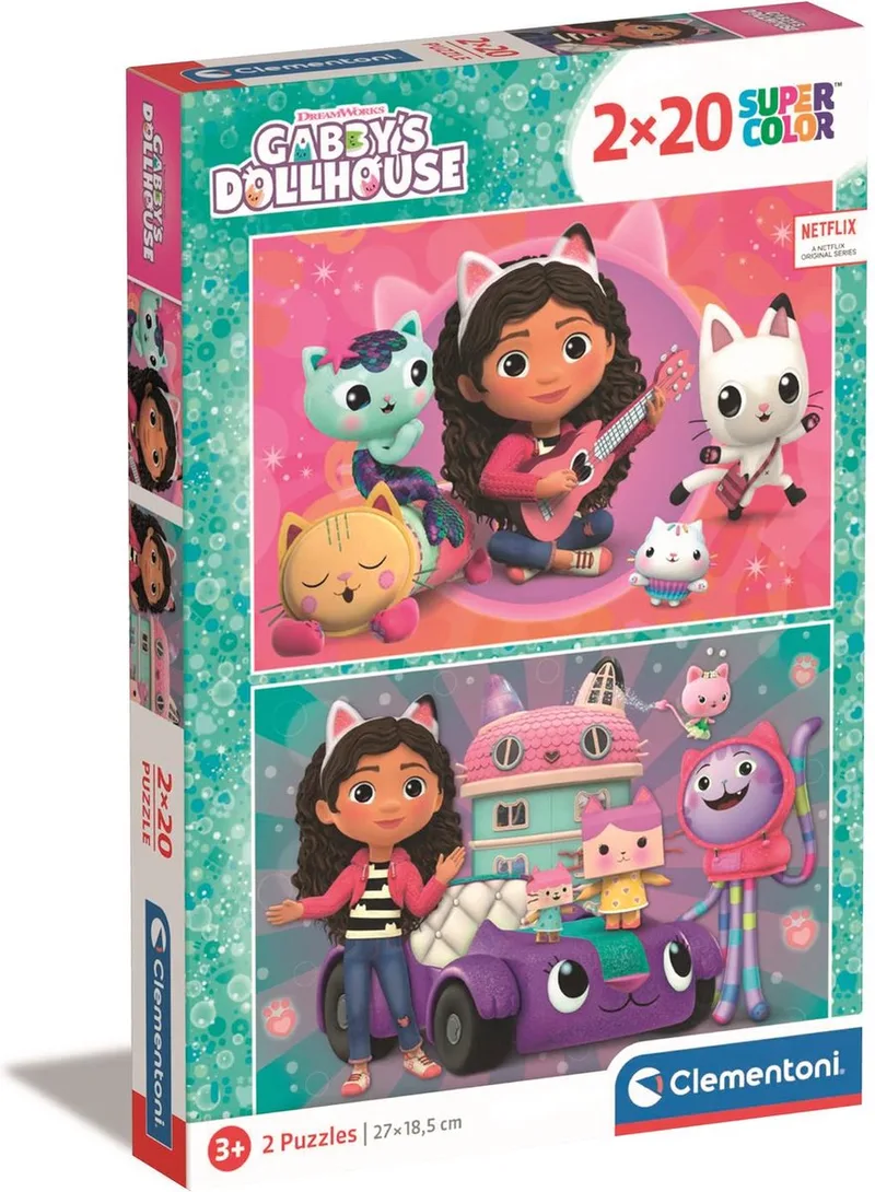 Puzzel - 2x20 Stukjes - Gabby's Dollhouse - Puzzel Voor Kinderen - Supercolor från Clementoni, utgåva Flerfärgad – kartong