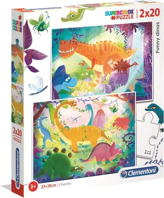 Puzzel - 2x20 Stukjes - Grappige Dinosaurus Thema - Puzzel Voor Kinderen från Clementoni, utgåva Flerfärgad – kartong 1 av 2
