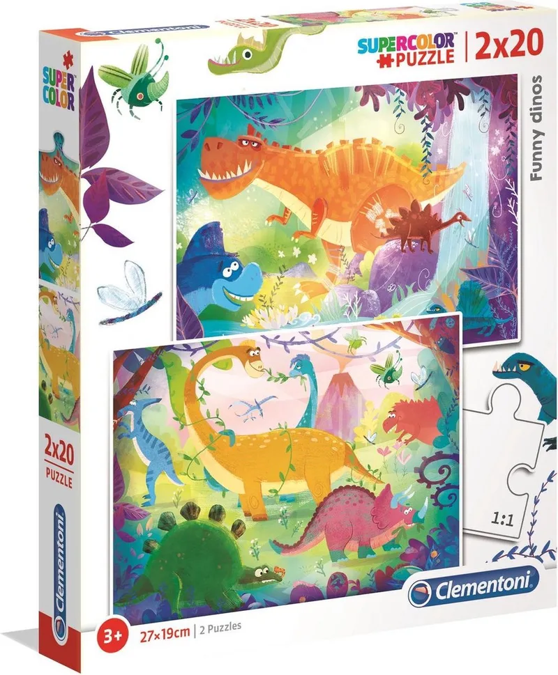 Puzzel - 2x20 Stukjes - Grappige Dinosaurus Thema - Puzzel Voor Kinderen från Clementoni, utgåva Flerfärgad – kartong 1 av 2