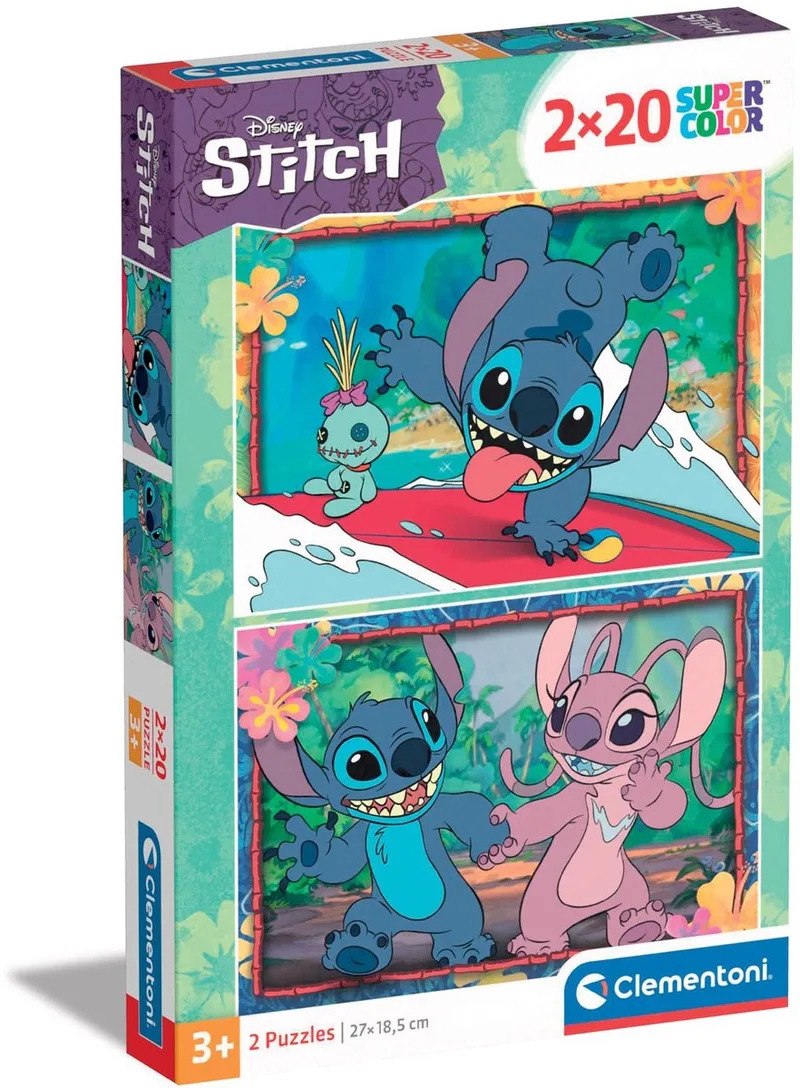 Puzzel - 2X20 Stukjes - Stitch Disney - Kinderpuzzel - Vanaf 3 Jaar van Clementoni, editie Meerkleurig – doos