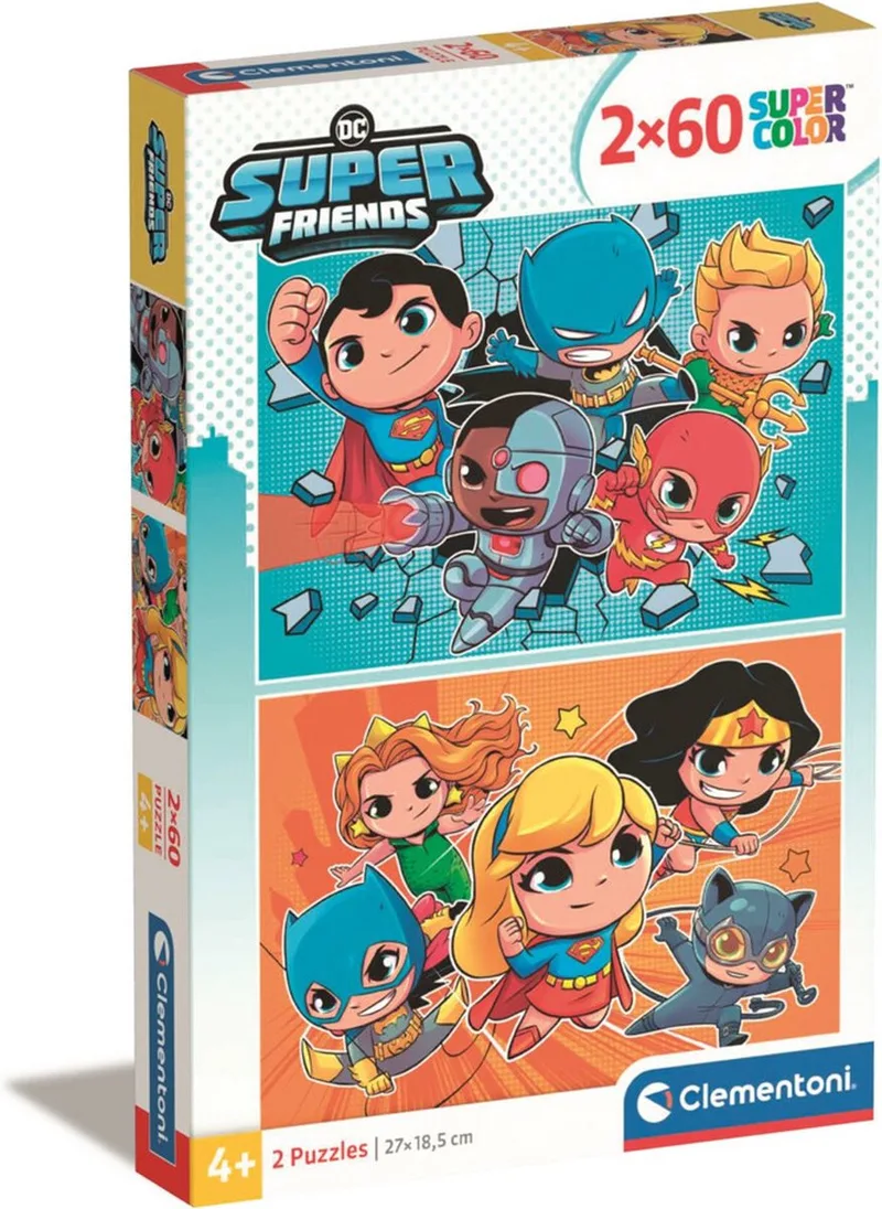 Puzzel - 2x60 Stukjes - DC Comics Superfriends - Puzzel Voor Kinderen - Supercolor von Clementoni, Ausgabe Mehrfarbig – Schachtel