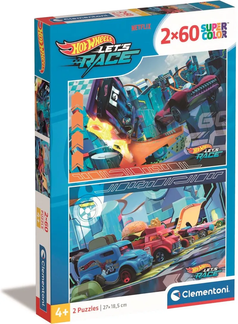 Puzzel - 2x60 Stukjes - Hotwheels - Kinderpuzzels vanaf 4 jaar from Clementoni, Multicolour edition – box