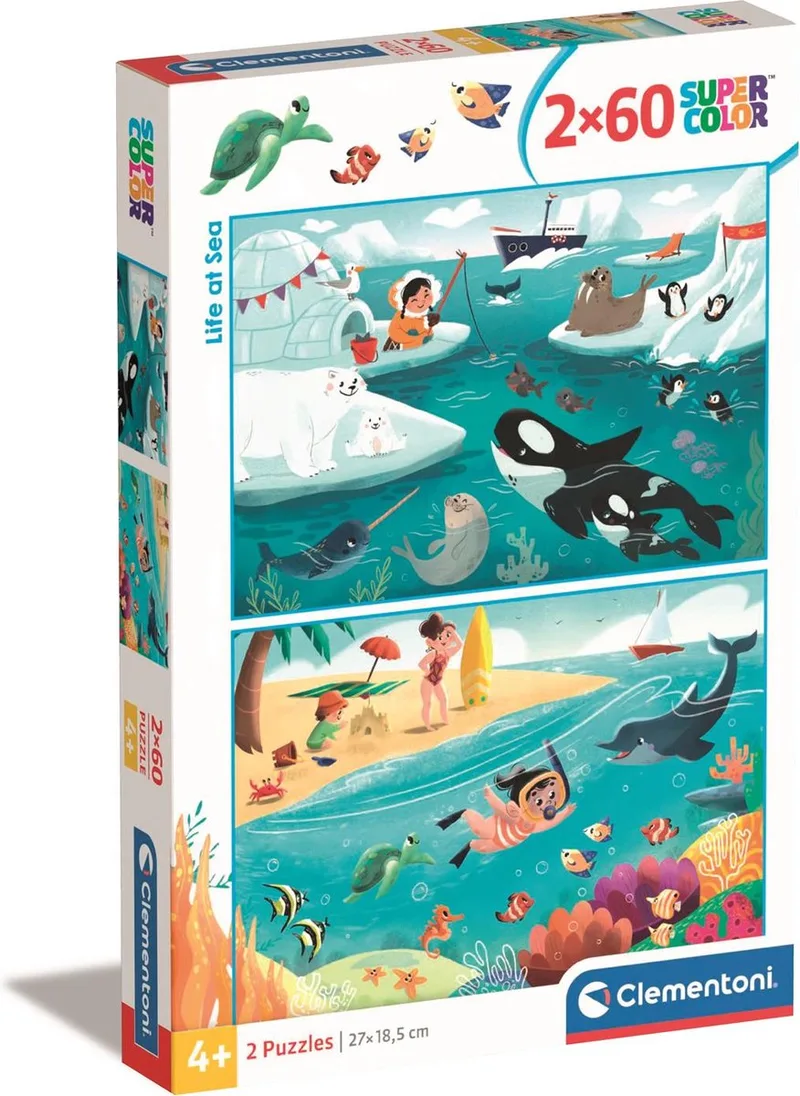 Puzzel - 2x60 Stukjes - life at sea - Kinderpuzzels - Vanaf 4 Jaar van Clementoni, editie Meerkleurig – doos