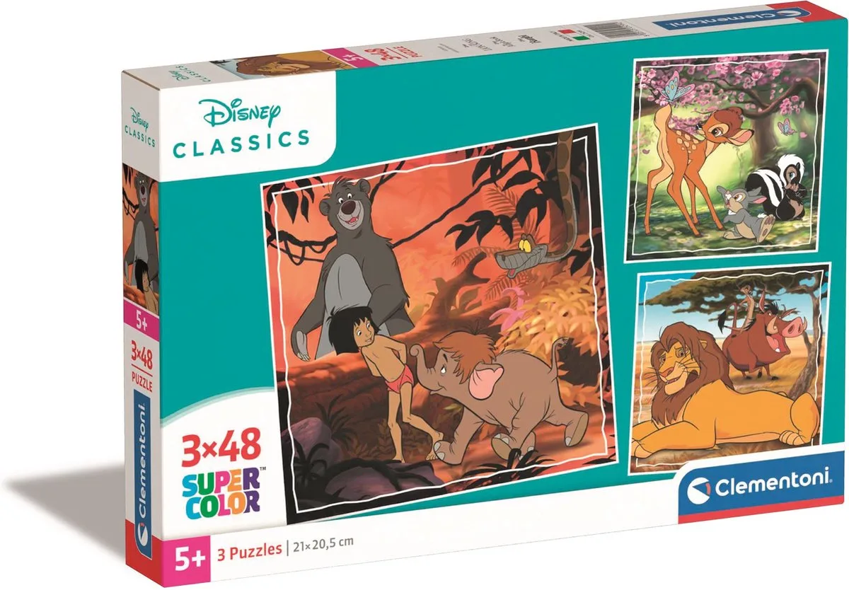 Puzzel - 3x48 Stukjes - Disney Klassiekers - Kinderpuzzel - Vanaf 5 jaar från Clementoni, utgåva Flerfärgad – kartong