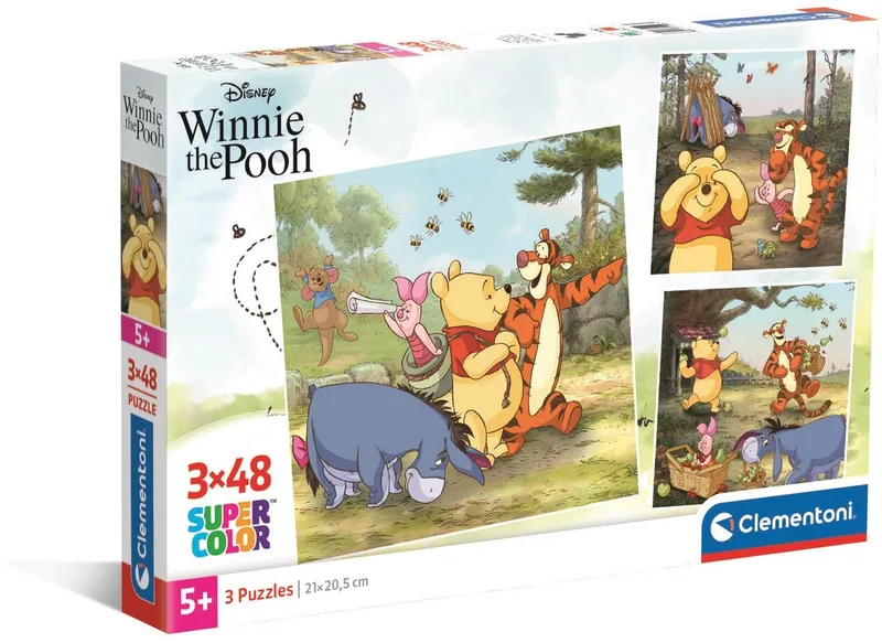 le Puzzle européen Made in Italie Puzzle 3 Puzzles - Winnie L'Ourson - 26 à 50 pièces de Clementoni, édition Multicolore – boîte