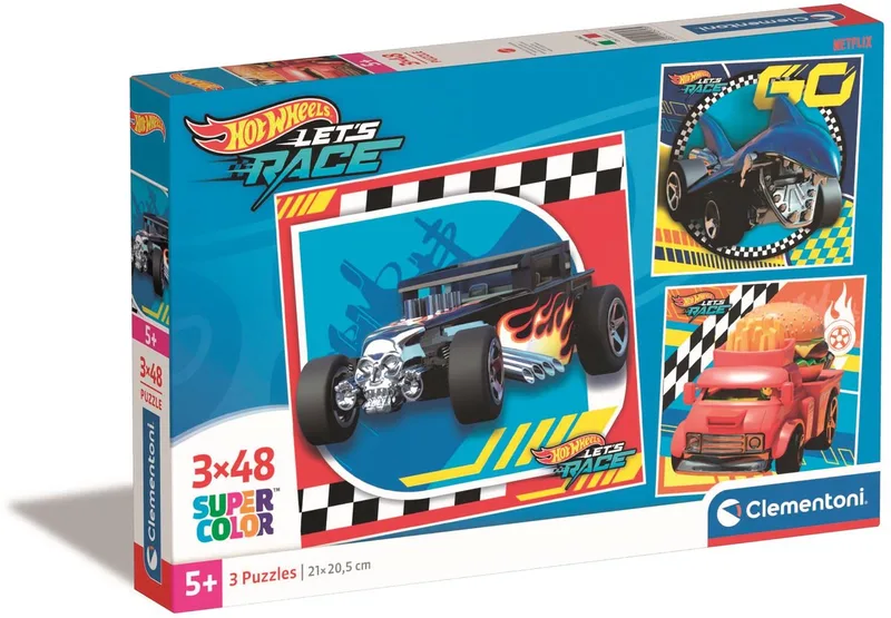 Puzzel - 3x48 Stukjes - Hot Wheels - Puzzel Voor Kinderen de Clementoni, édition Multicolore – boîte
