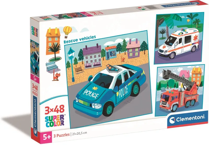 Puzzel - 3x48 Stukjes - Politie, Brandweer, Ambulance - Puzzel Voor Kinderen - Vanaf 5 Jaar van Clementoni, editie Meerkleurig – doos