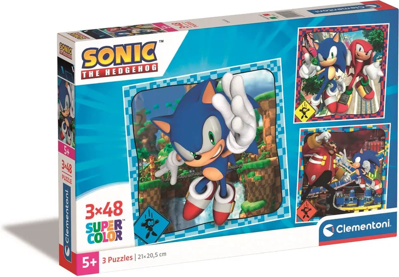 Puzzel - 3x48 Stukjes - Sonic The Hedgehog - Puzzel Voor Kinderen - Vanaf 5 Jaar van Clementoni, editie Meerkleurig – doos