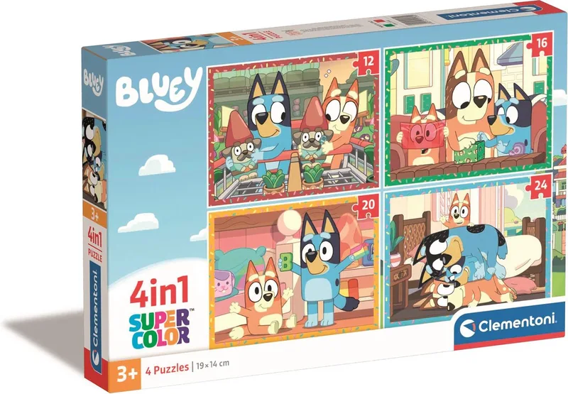 Puzzel - 4-in-1 Bluey - Kinderpuzzels vanaf 3 jaar fra Clementoni, Flerfarvet-udgave – æske