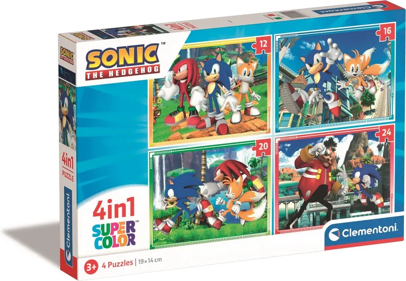 Puzzel 4-in-1 - de Egel - Kinderpuzzel - Vanaf 3 jaar van Clementoni, editie Sonic – doos