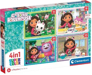 Puzzel - 4 in 1 Gabby's Dollhouse - Puzzels van 12, 16, 20 en 24 stukjes - Vanaf 3 jaar van Clementoni, editie Meerkleurig – doos 1 van 5