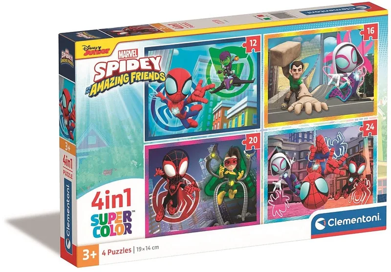 Puzzel - 4 Puzzels in 1 Doos - Spidey and His Amazing Friends - Puzzel Voor Kinderen - vanaf 3 jaar fra Clementoni, Flerfarvet-udgave – æske