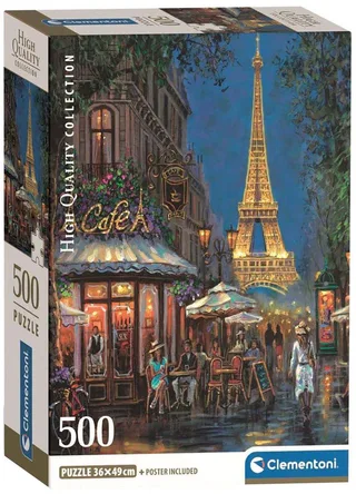 Puzzel - 500 Stukjes - Nacht in het Eiffel Café - Puzzel Voor Volwassenen - High Quality Collection van Clementoni, editie Meerkleurig – doos 1 van 2