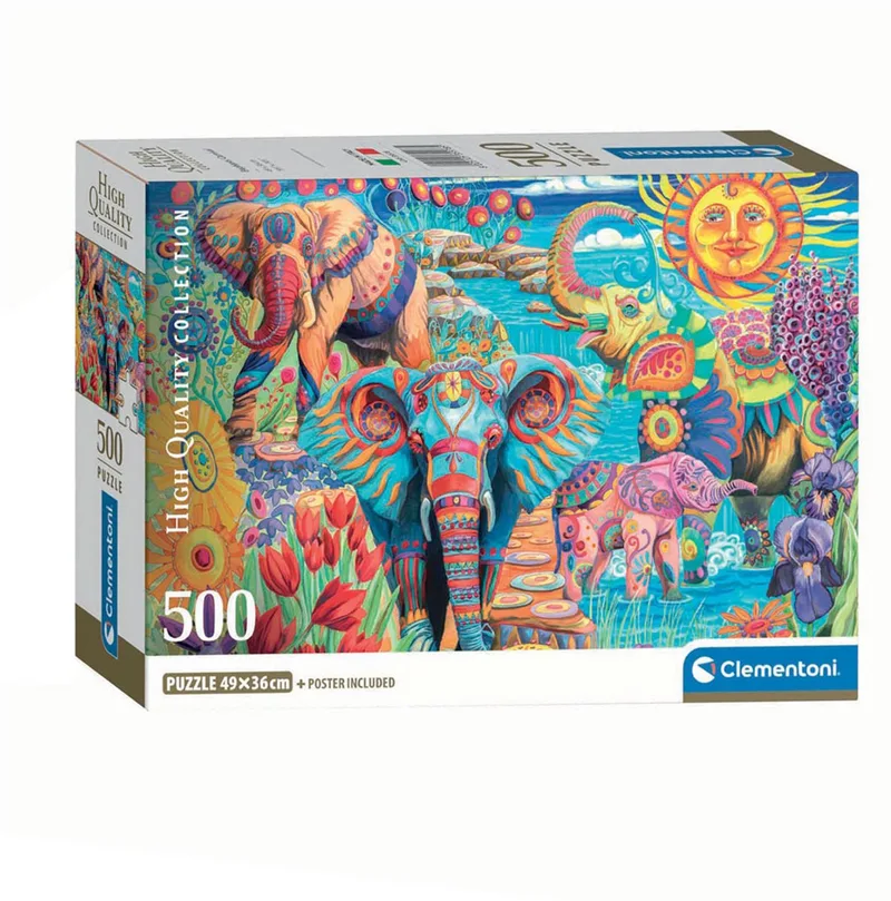 le Puzzle européen Made in Italie Puzzle Elephant's Canival - 500 à 999 pièces de Clementoni, édition Multicolore – boîte
