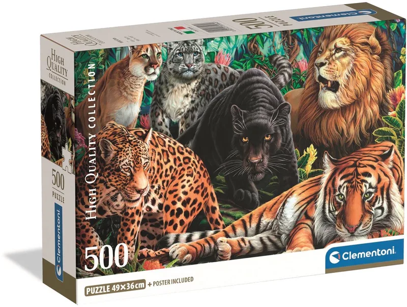 Puzzel - 500 Stukjes - Wilde Katten - Puzzel Voor Volwassenen - High Quality Collection van Clementoni, editie Meerkleurig – doos