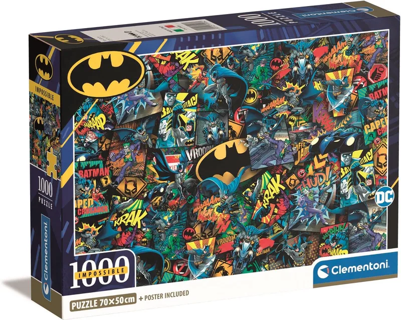 Puzzel - Batman - DC - 1000 stukjes - Impossible - met poster - vanaf 14 jaar van Clementoni, editie Meerkleurig – doos