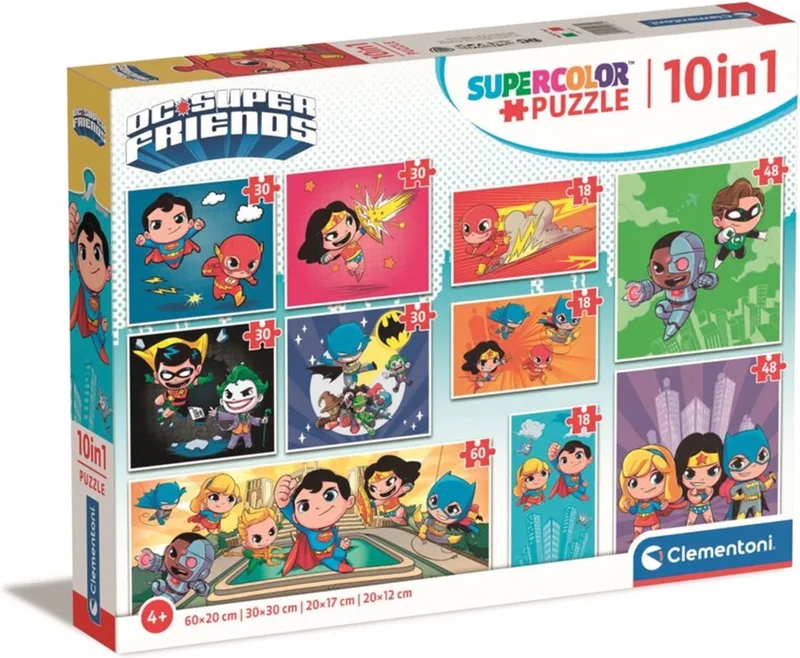 Puzzel - DC Super Friends - 10 in 1 Kinderpuzzel - Vanaf 4 jaar van Clementoni, editie Meerkleurig – doos