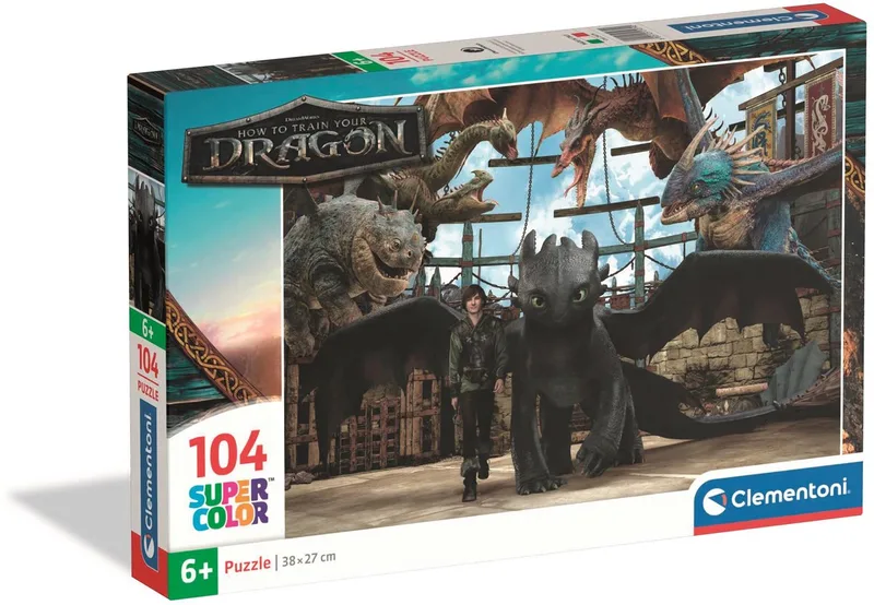 Puzzel - How to train your dragon - 104 stukjes - Super Color - vanaf 6 jaar van Clementoni, editie Meerkleurig – doos