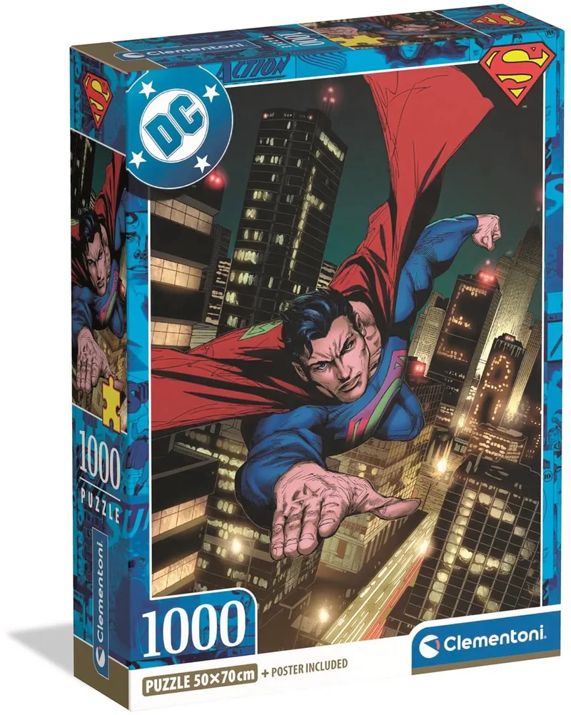 Puzzel - Superman - DC - 1000 stukjes - met poster - vanaf 18 jaar van Clementoni, editie Meerkleurig – doos