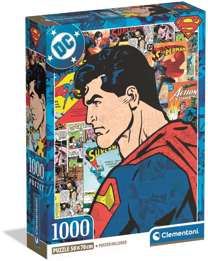 Puzzel - Superman - DC - 1000 stukjes - met poster - vanaf 18 jaar van Clementoni, editie Meerkleurig – doos