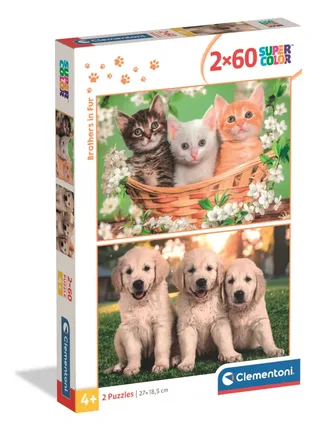 Puzzle 2 Puzzles - Frères de Fourrure - 51 à 99 pièces van Clementoni – doos 1 van 2