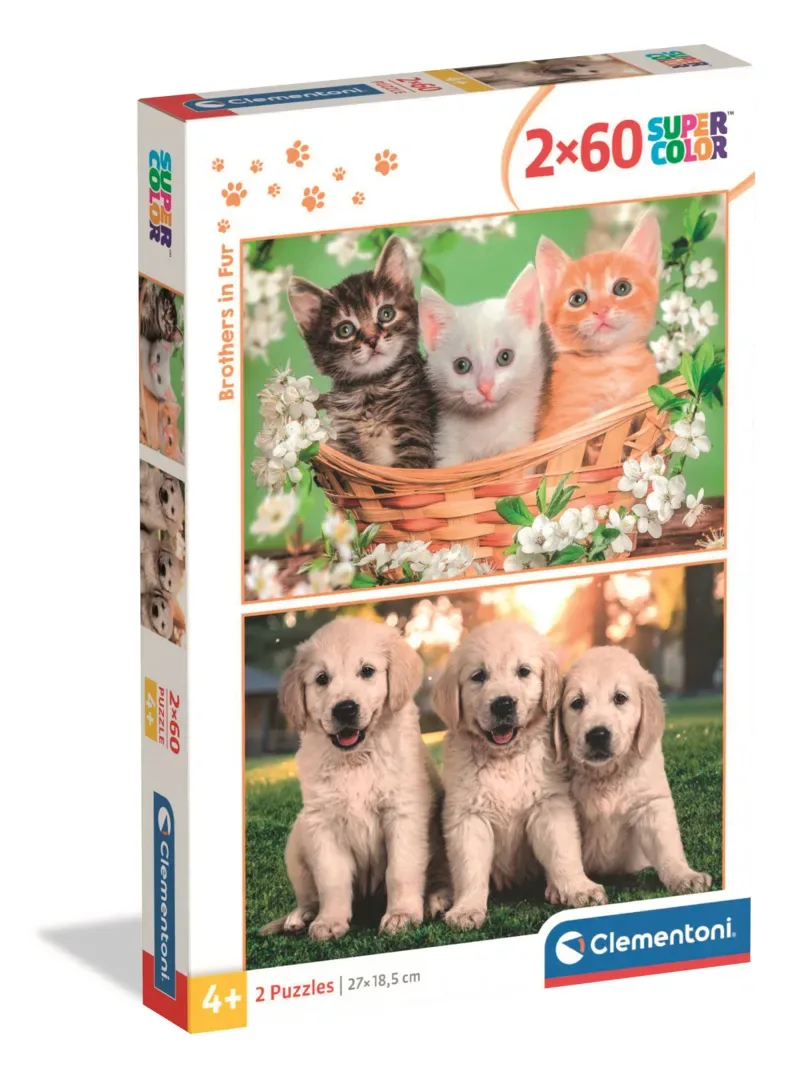 Puzzle 2 Puzzles - Frères de Fourrure - 51 à 99 pièces van Clementoni – doos