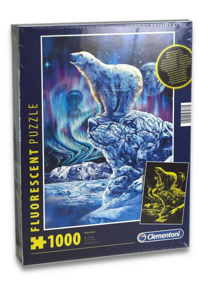Puzzle Puzzle - Eisbär (fluoreszierend, 1000 Teile), 1000 Puzzleteile, leuchtet von Clementoni, Ausgabe Beige – Schachtel
