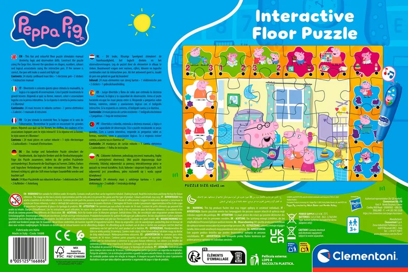 Puzzle Quiz-Bodenpuzzle - Peppa Pig, 24 Puzzleteile, Made in Europe van Clementoni, editie Meerkleurig – doos 3 van 5