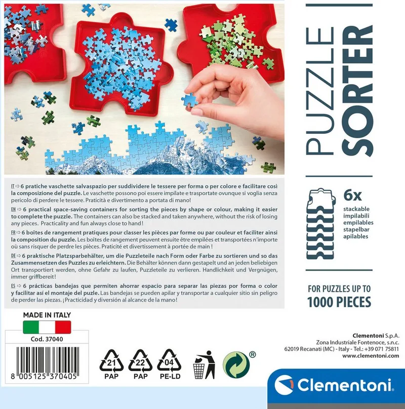 Puzzle Sorter - Puzzel sorteer bakjes - 6 stuks - stapelbaar from Clementoni, Red edition – box 3 of 5