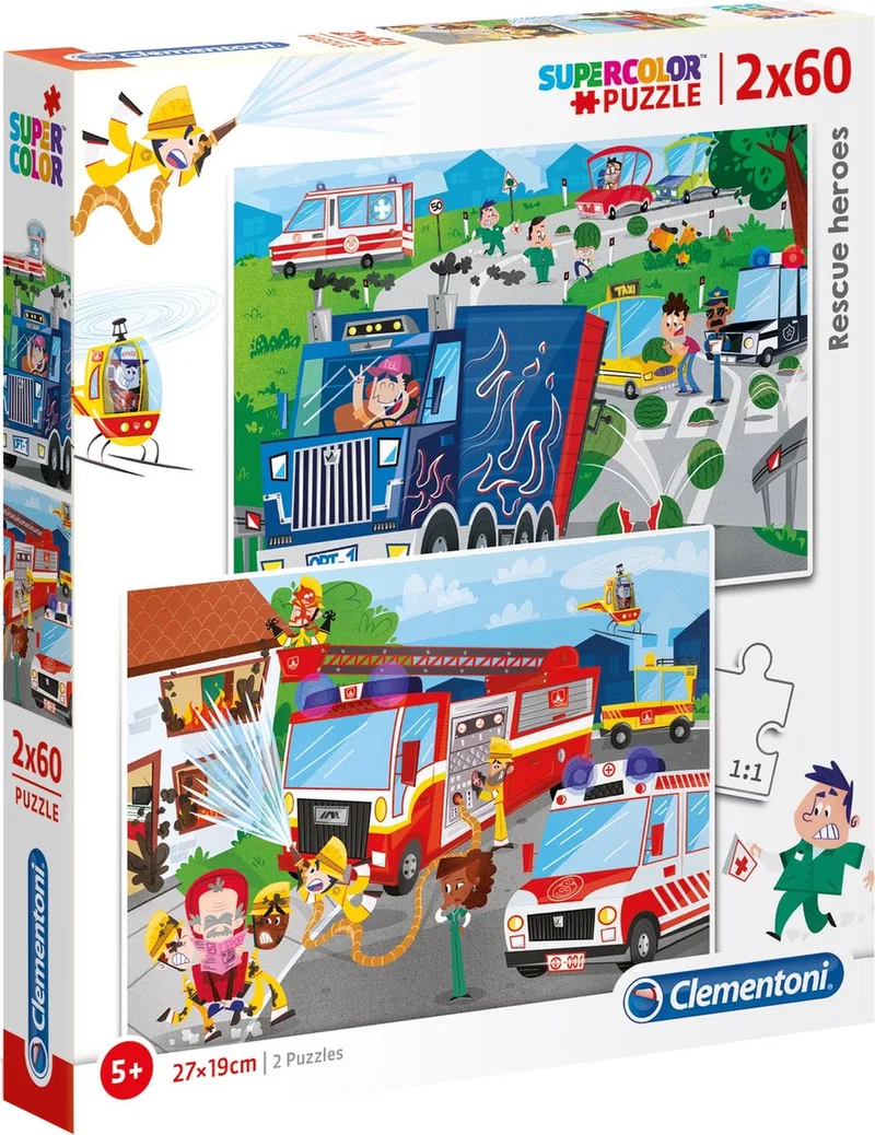Rescue Heroes - Kinderpuzzel - 27 x 19 cm - 2 Puzzels - 120 Stukjes - Vanaf 5 jaar van Clementoni, editie Meerkleurig – doos