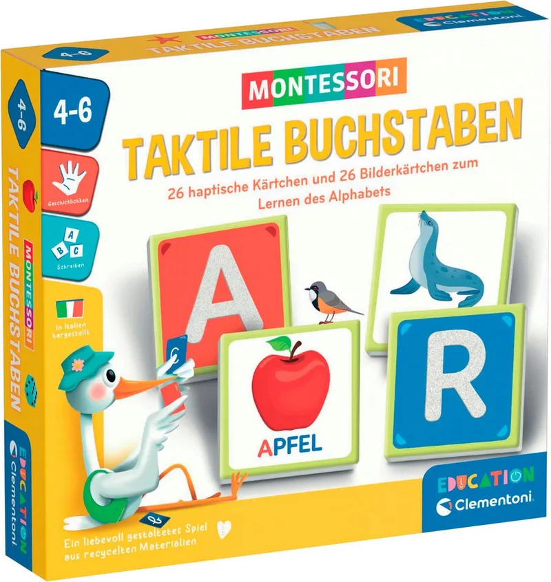 Spiel Education, Taktile Buchstaben (Montessori), Lernspiel, Made in Europe from Clementoni, Bunt edition – box