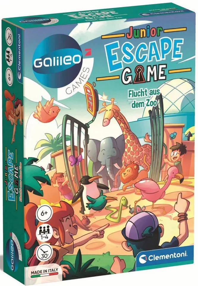 Spiel Galileo, Escape Game Junior Flucht aus dem Zoo, Detektivspiel, Made in Europe from Clementoni, Bunt edition – box