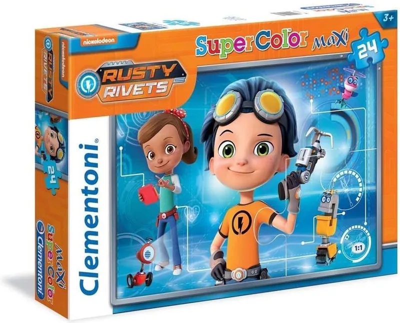 Supercolor Maxi puzzel - Rusty Rivets - 24 grote puzzzelstukjes from Clementoni, Blue edition – box