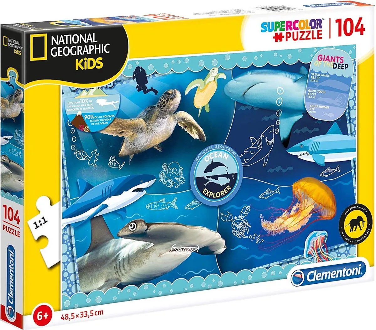 Supercolor Puzzel - GIANTS OF THE DEEP - National Geographic Kids - 104 Stukjes van Clementoni, editie Meerkleurig – doos