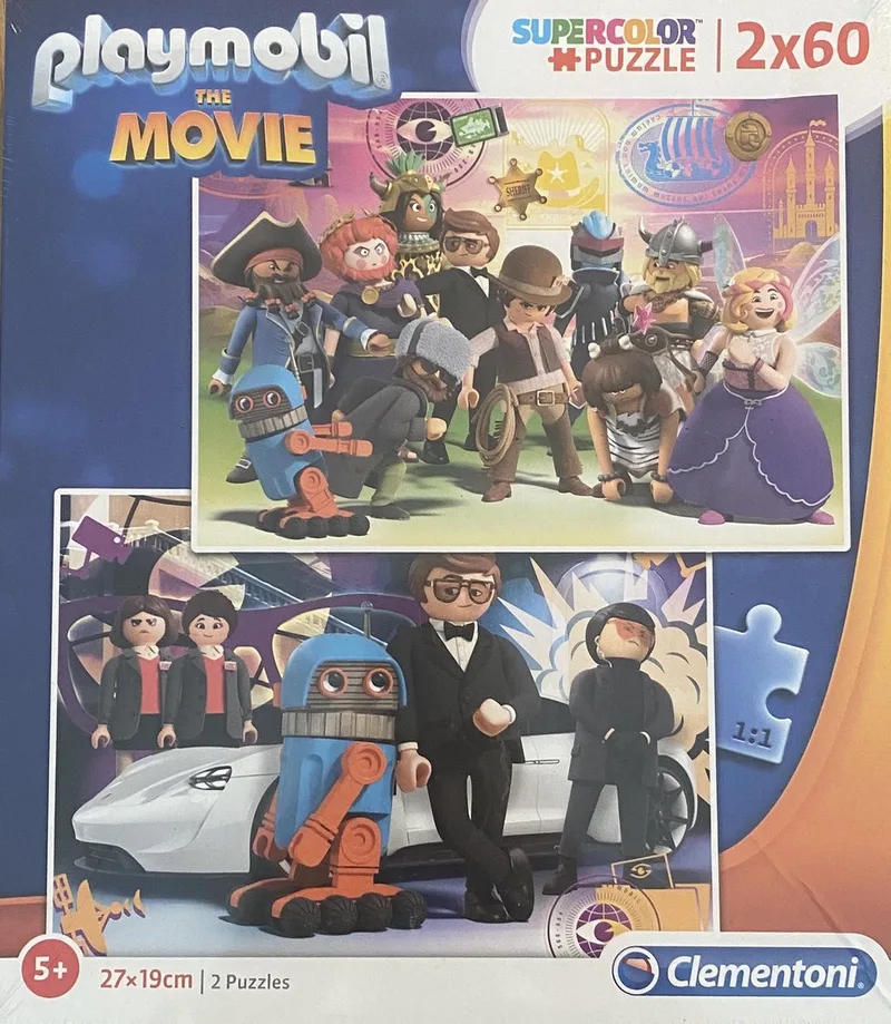 Supercolor puzzel Playmobil The Movie | 2 x 60 stukjes | leeftijd 5+ | afmetingen 27 x 19 cm von Clementoni, Ausgabe Alle kleuren – Schachtel
