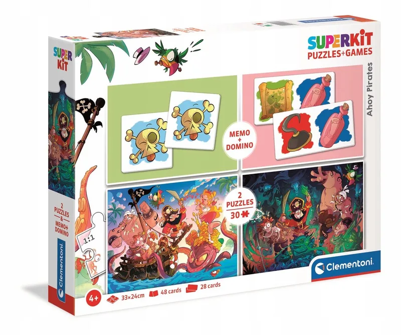SuperKit Ahoy Piraten! Memo, Domino & Puzzel (2x30) von Clementoni, Ausgabe Mehrfarbig – Schachtel