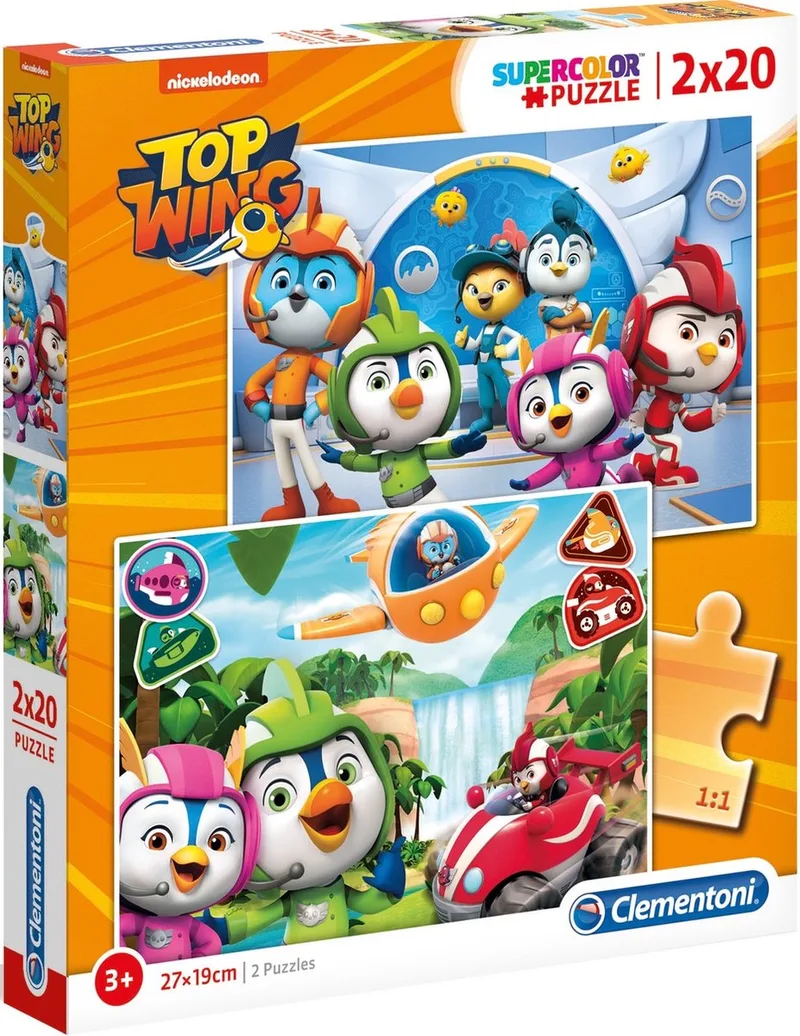 Top Wing SuperColor Educatieve Puzzelset - 2 x 20 Stukjes (29 x 19 cm) - Nickelodeon van Clementoni, editie Meerkleurig – doos