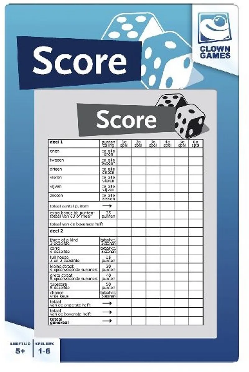 Clown Scoreblok 50 vel blk van Clown Games, editie Wit – doos