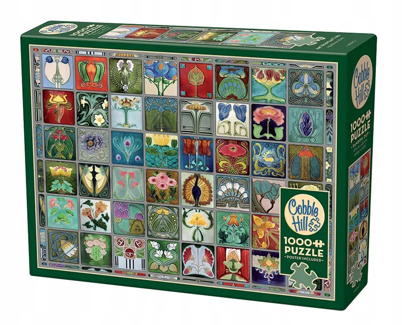 Merkloos Puzzel 1000 Stukjes Art Nouveau Tegels de Cobble Hill, édition Multicolore – boîte